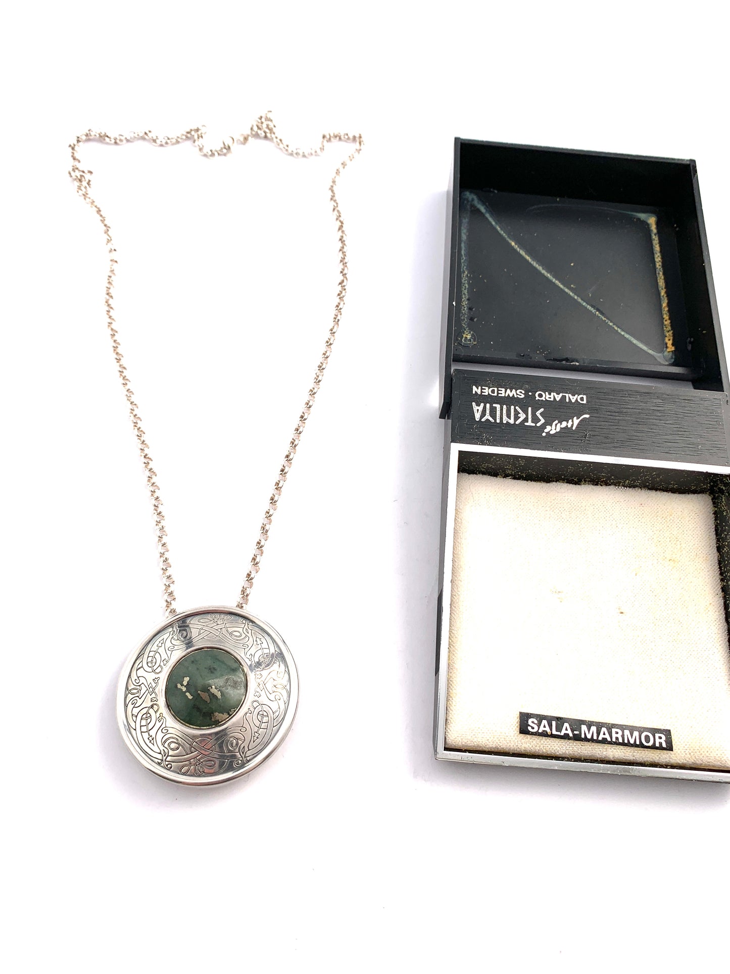 Stenlya, Stockholm 1973. Solid Silver Silver Ore Pendant Necklace. Boxed.