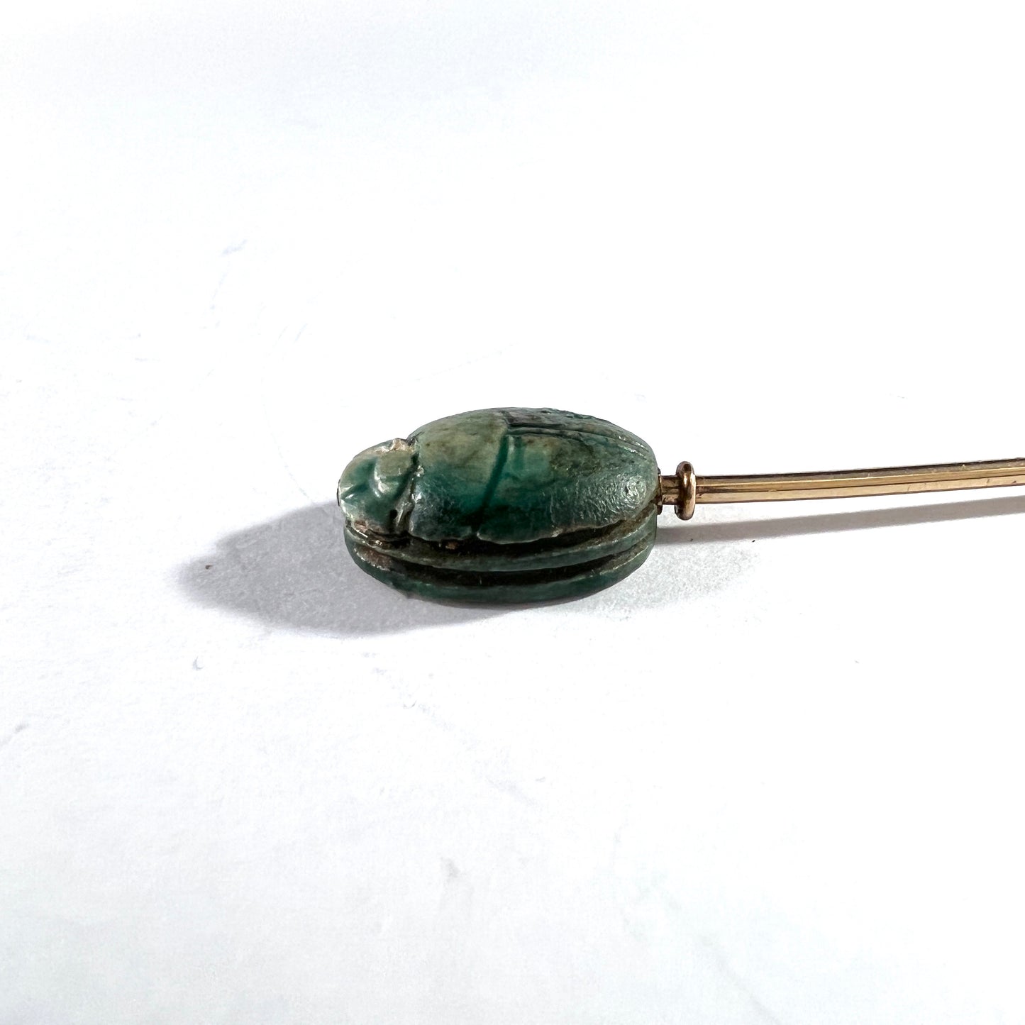 Egypt early - mid 1900s. 14k Gold Stone Scarab Pin.