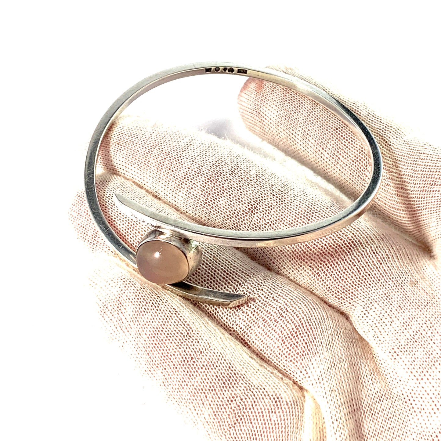 Asa-Silver Tage Linde, Sweden 1957. Sterling Silver Moonstone Bangle Bracelet.