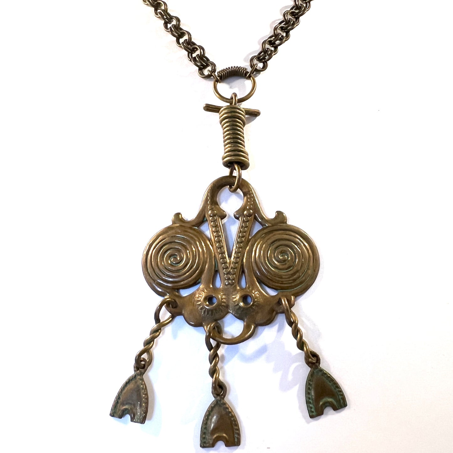 Kalevala Koru, Finland. Vintage 1970s Huge Bronze Pendant Necklace.