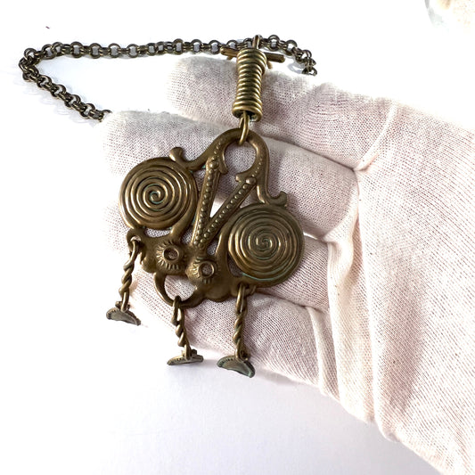 Kalevala Koru, Finland. Vintage 1970s Huge Bronze Pendant Necklace.