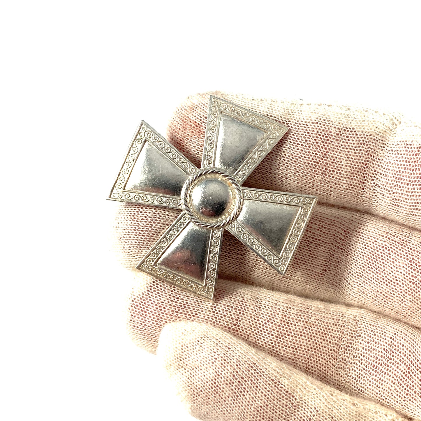 Sporrong Sweden 1943. Solid Silver WW2-Era Nurse Cross Badge Brooch.