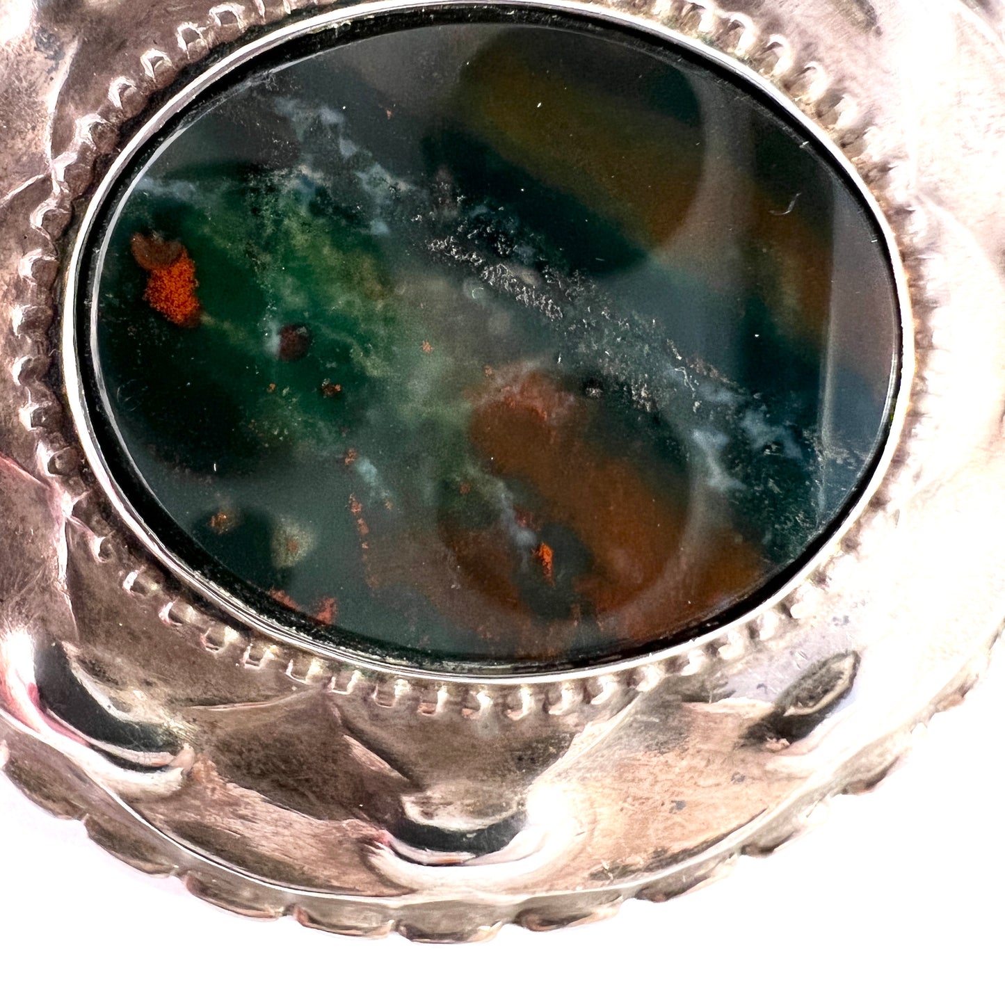 Svedbom, Sweden 1904. Antique Edwardian Solid Silver Bloodstone Brooch.