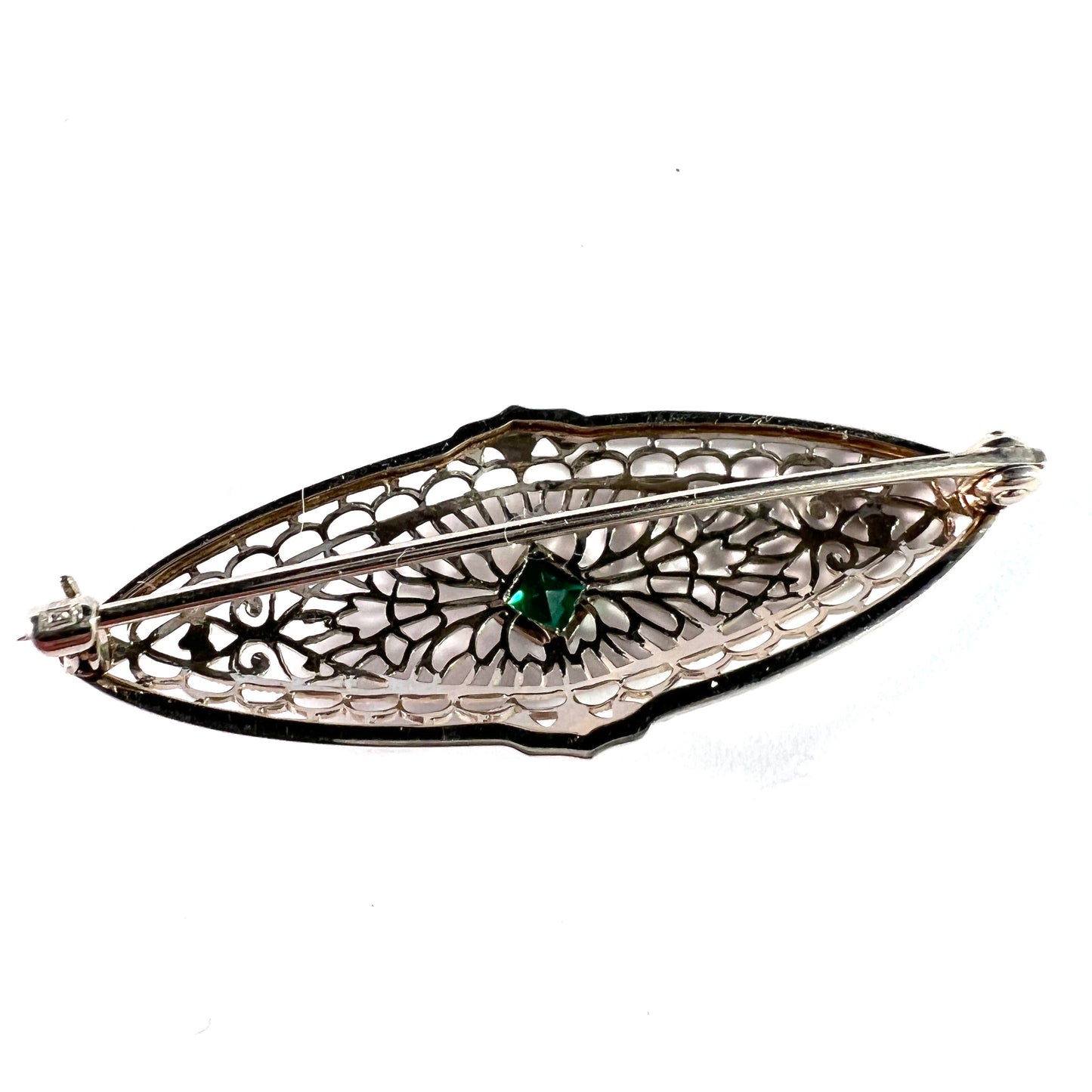 Art deco c 1930 Vintage 10k Gold Green Paste Brooch.