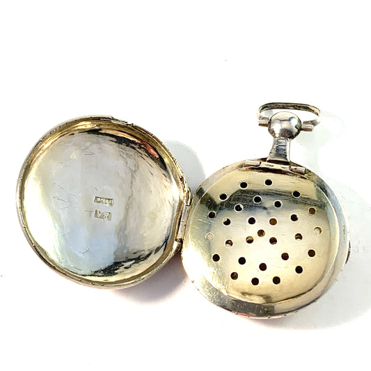 Maker BA, Germany before 1886. Victorian Solid Silver Vinaigrette Locket Pendant.