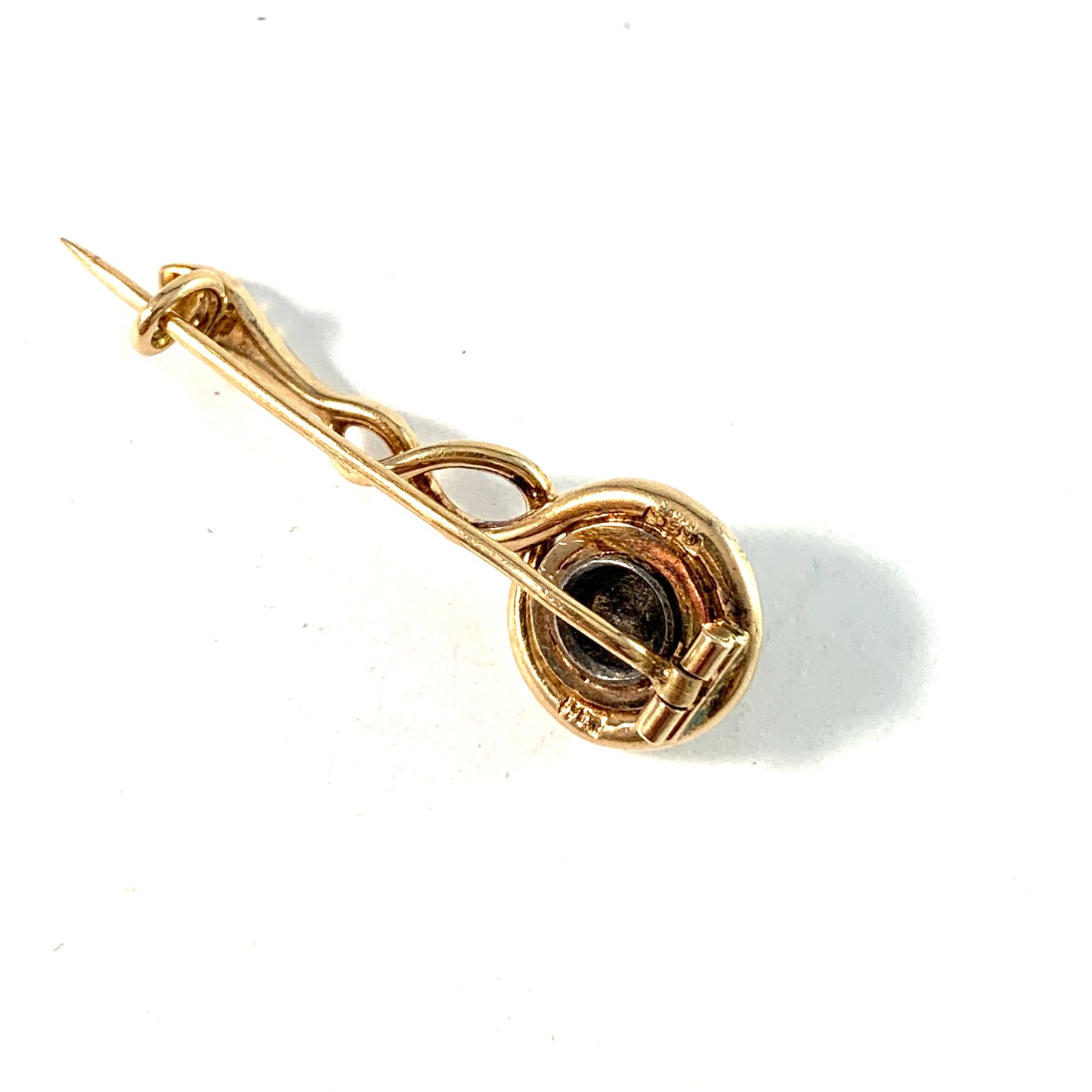 Antique 14k Gold Rose Cut Diamond Serpentine Snake Brooch.