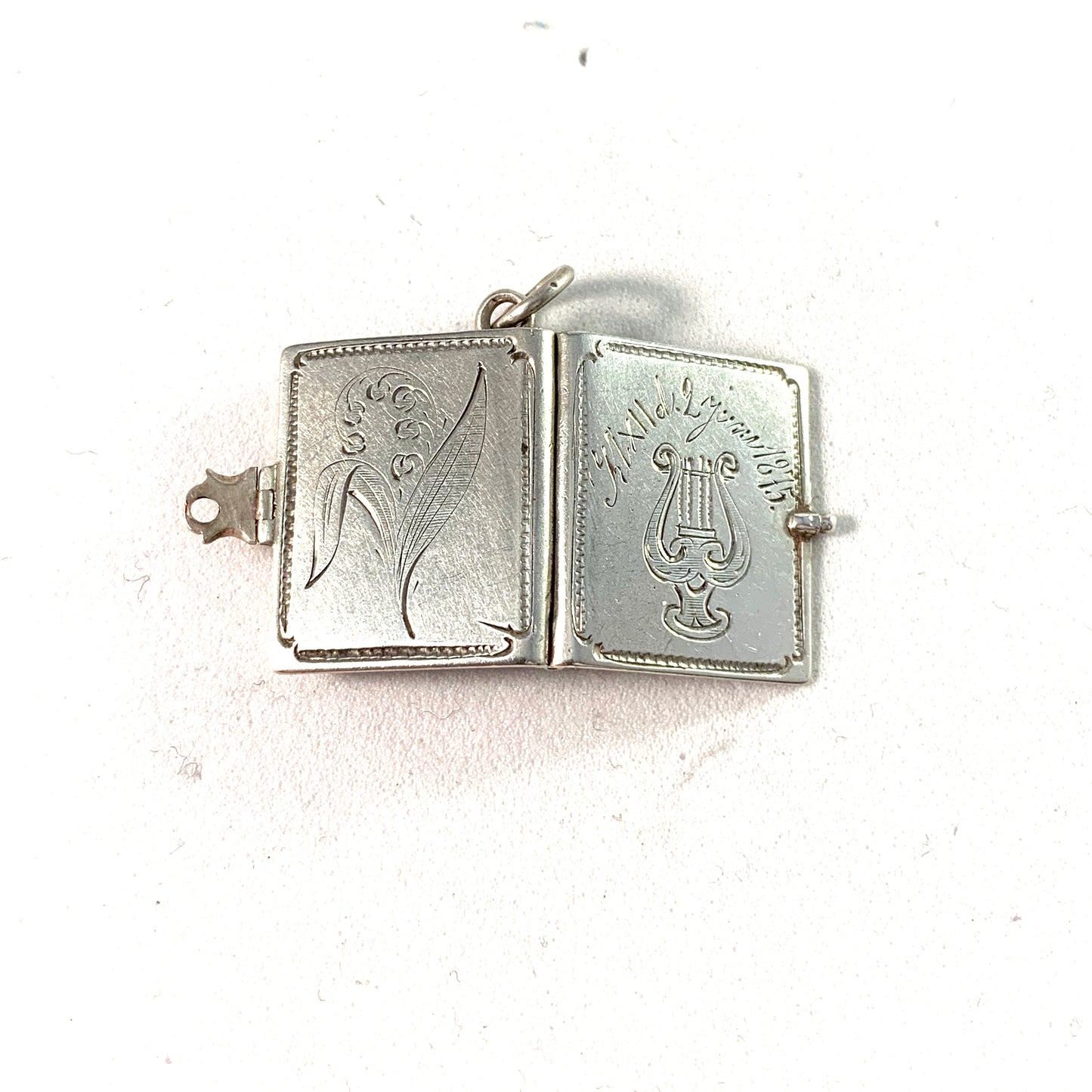 Antique Victorian year 1871 Sterling Silver Book Locket Pendant.