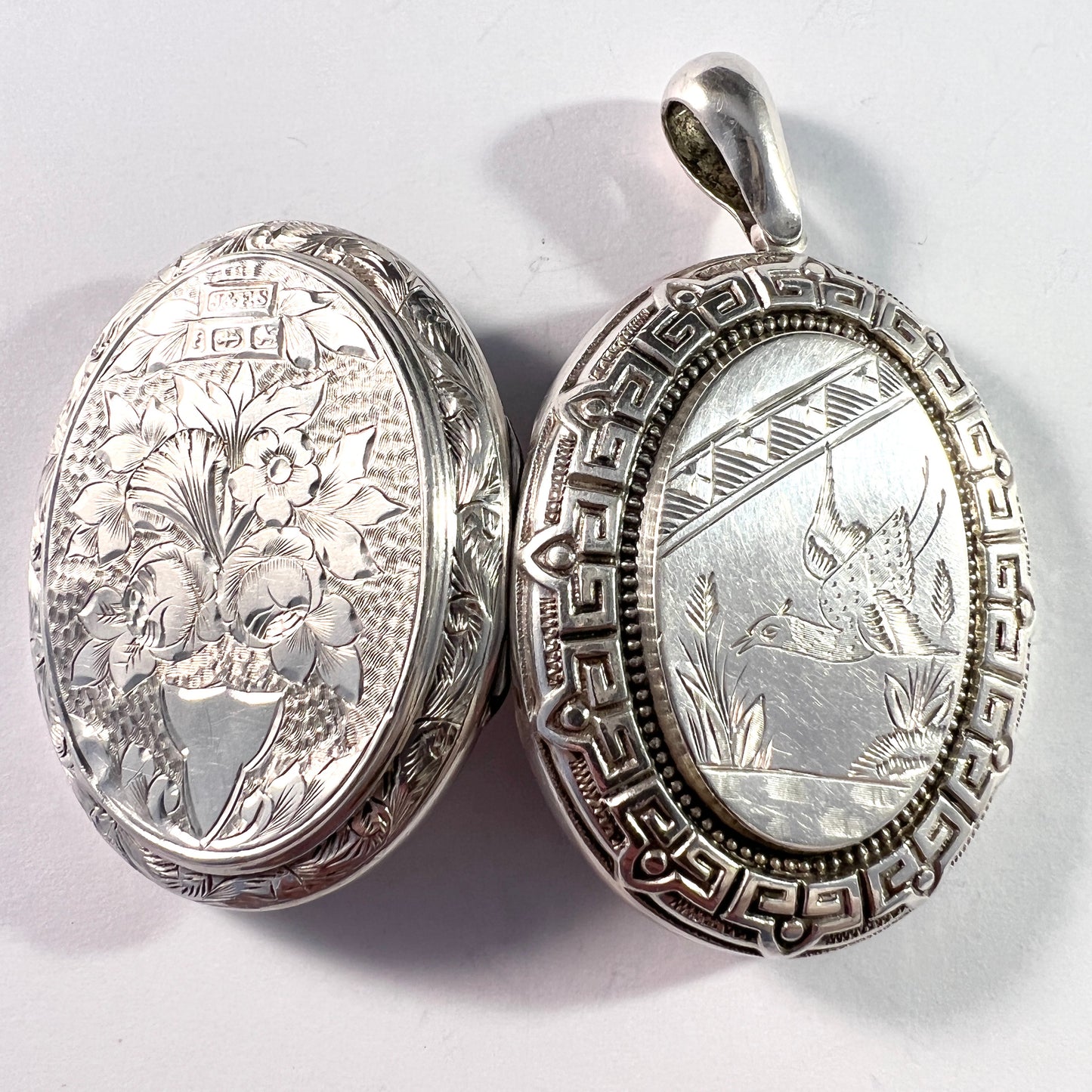 J & FS, Birmingham year 1893. Victorian Sterling Silver Locket Pendant.