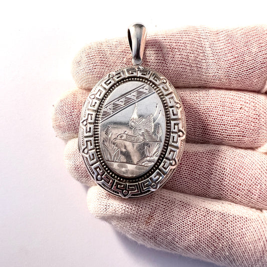 J & FS, Birmingham year 1893. Victorian Sterling Silver Locket Pendant.