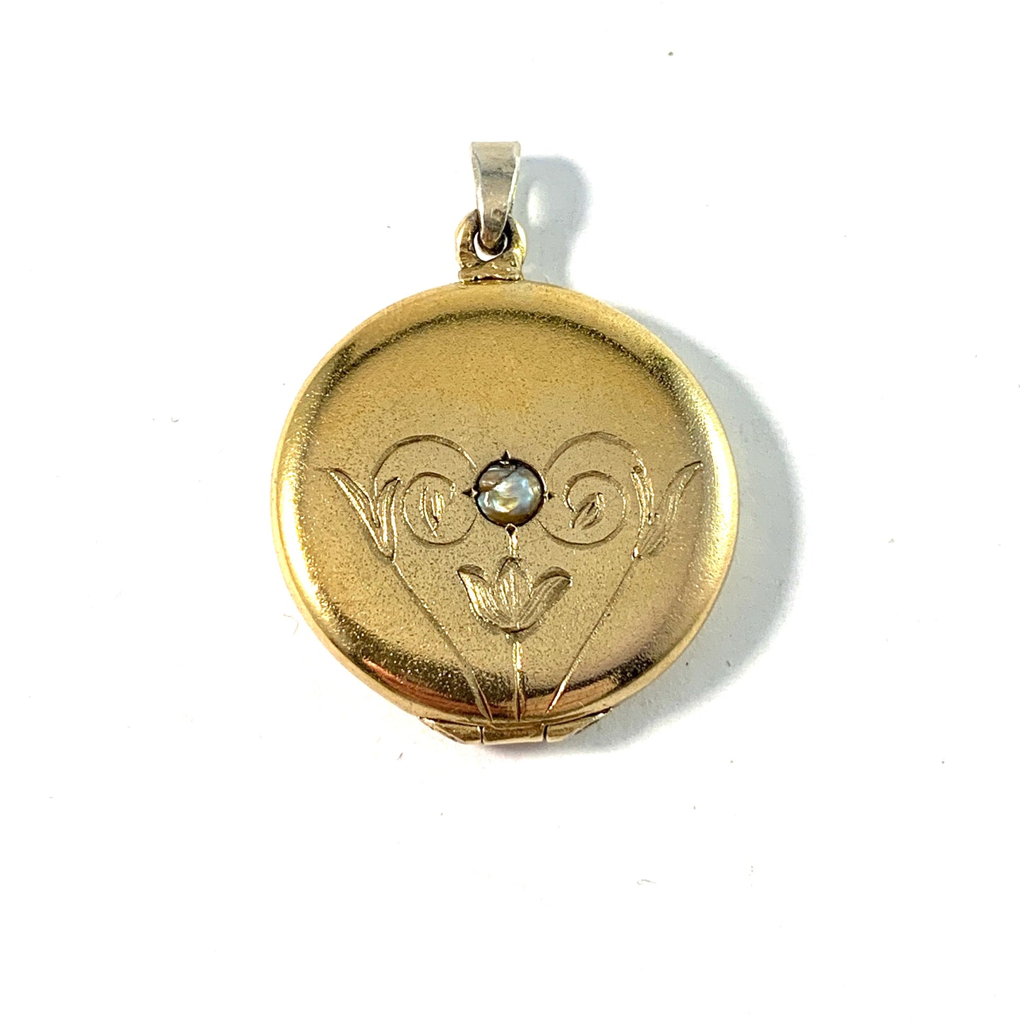 Antique c 1910s Gilt Solid Silver Memory Locket Pendant.