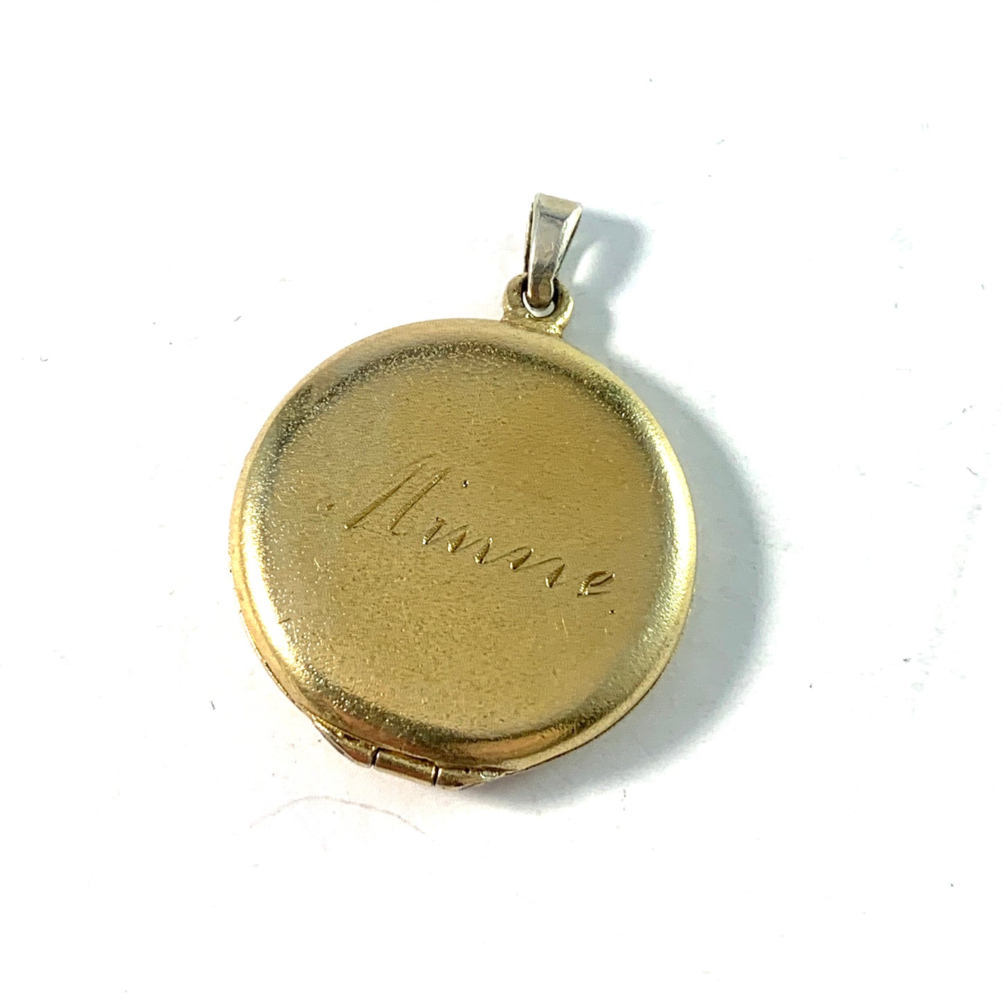 Antique c 1910s Gilt Solid Silver Memory Locket Pendant.