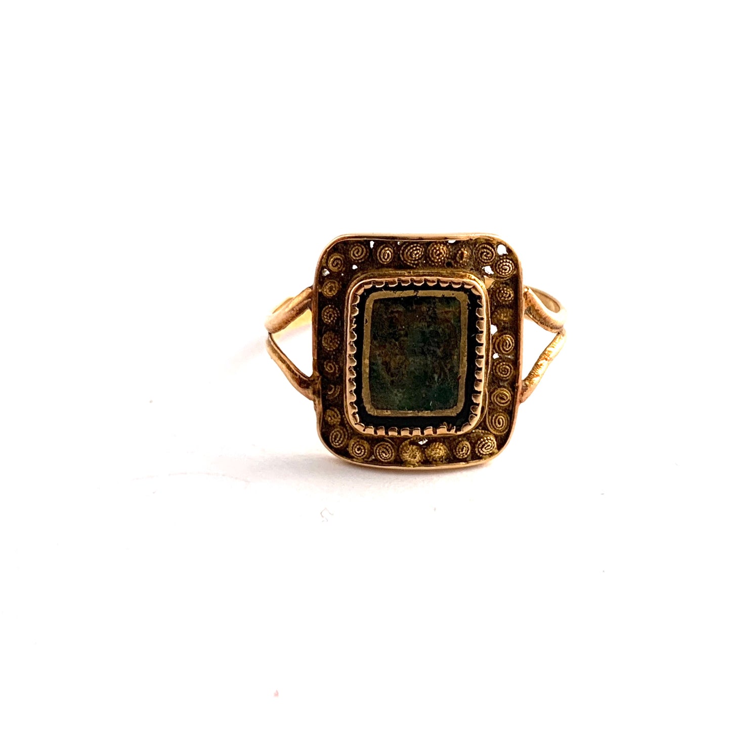 P A Thomason, Sweden 1845. Antique Reversed Painted Glass Ring.