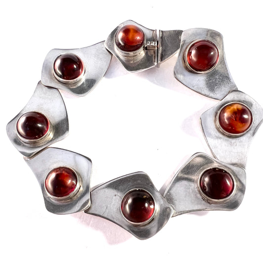 Theodor Skat-Rørdam, Denmark 1960s. Sterling Silver Amber Bracelet.