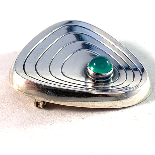 Gillgren for Dahlgren, Sweden 1955 Mid Century Modern Sterling Silver Chrysoprase Brooch