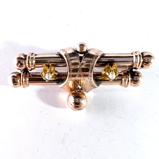 G Dahlgren, Sweden c year 1900. Antique Edwardian Gilt Silver Seed Pearl Brooch.