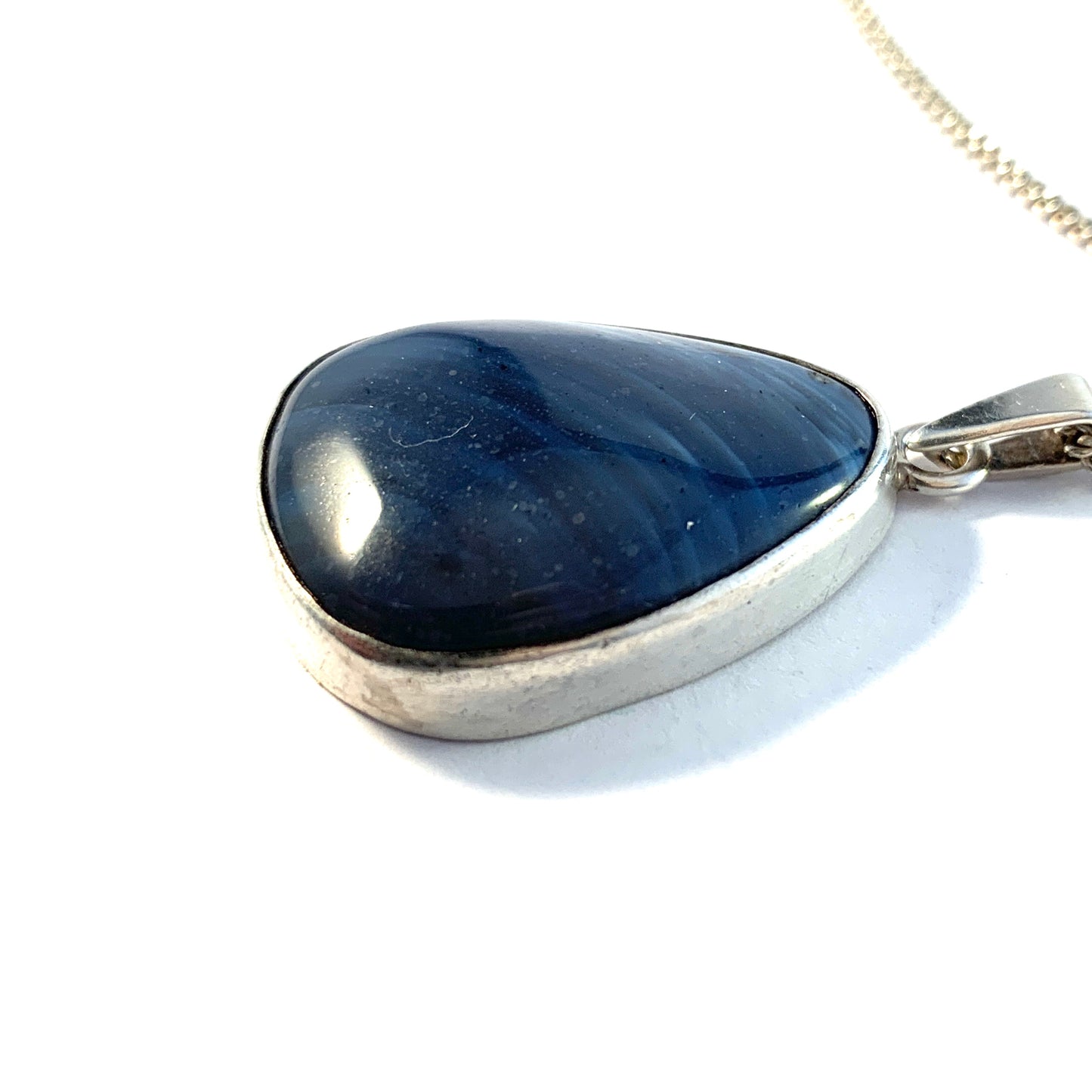 Nordström, Sweden 1970s. Solid Silver Bergslagen Stone Pendant Necklace.