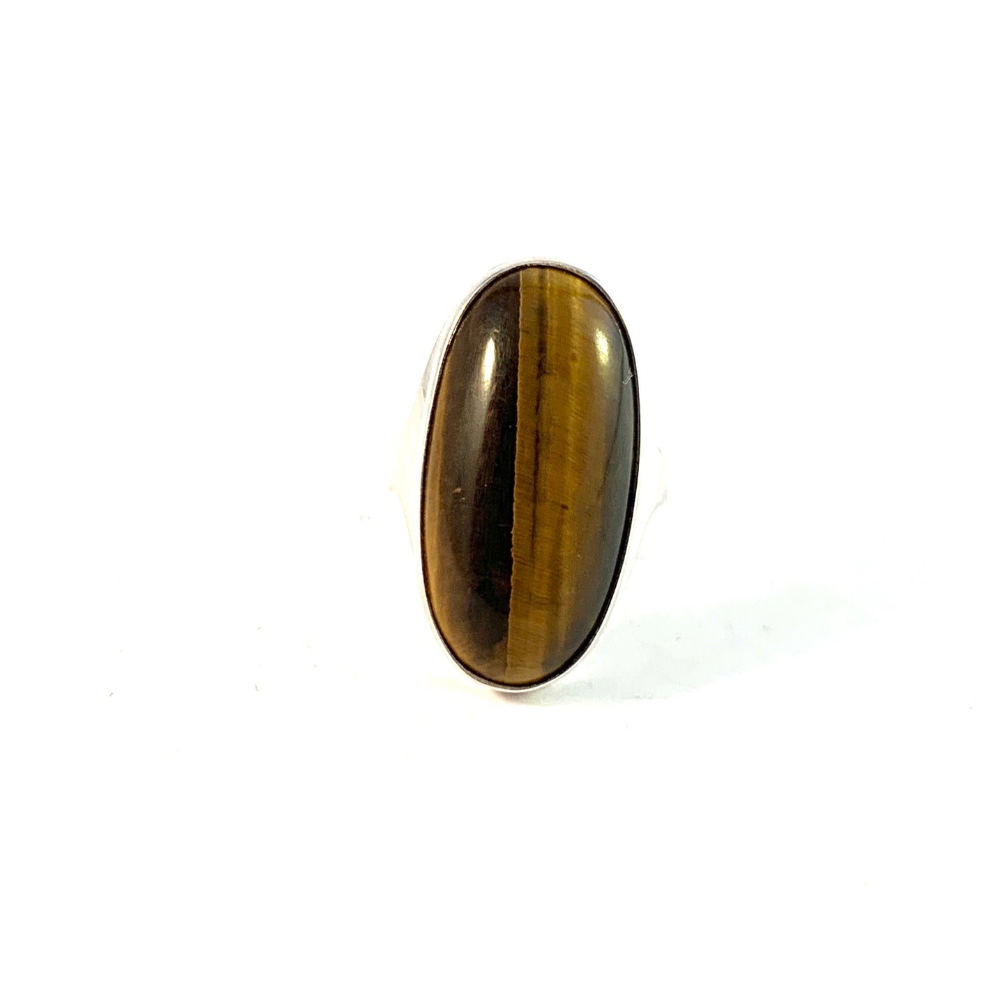 Turun Hopea Finland 1967. Modernist Solid Silver Tiger Eye Ring.