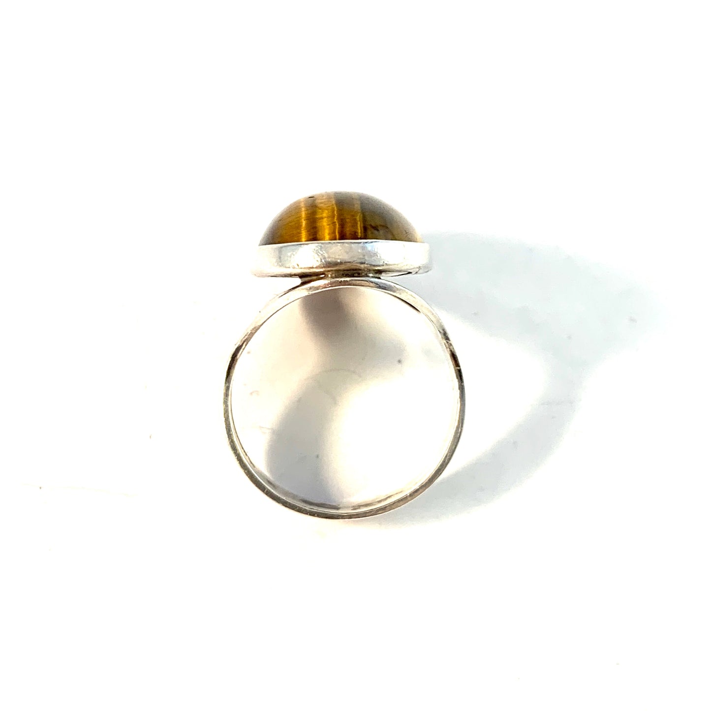 Turun Hopea Finland 1967. Modernist Solid Silver Tiger Eye Ring.