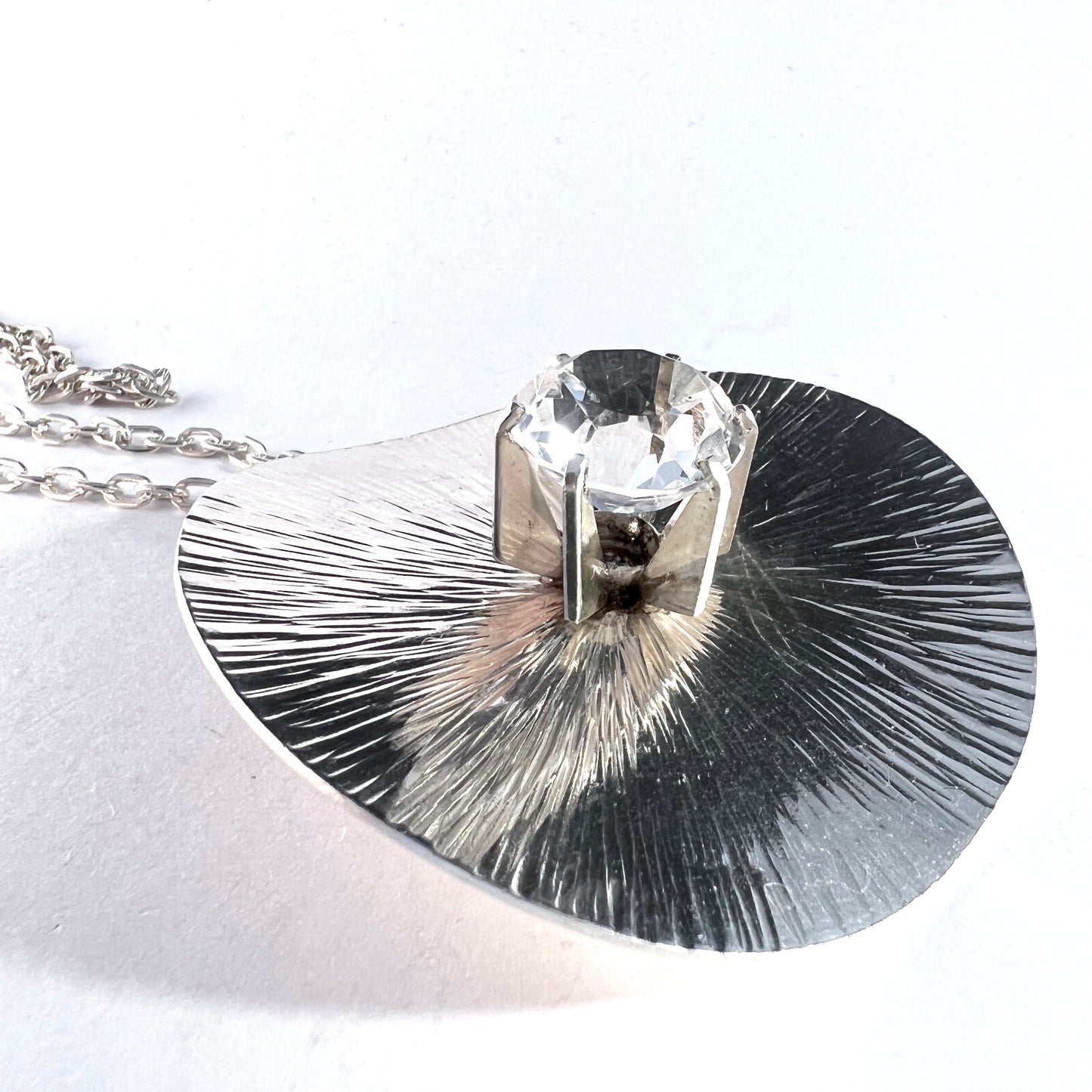 Atelje Stigbert for W Jonsson, Sweden year 1971 Large Sterling Silver Rock Crystal Necklace.