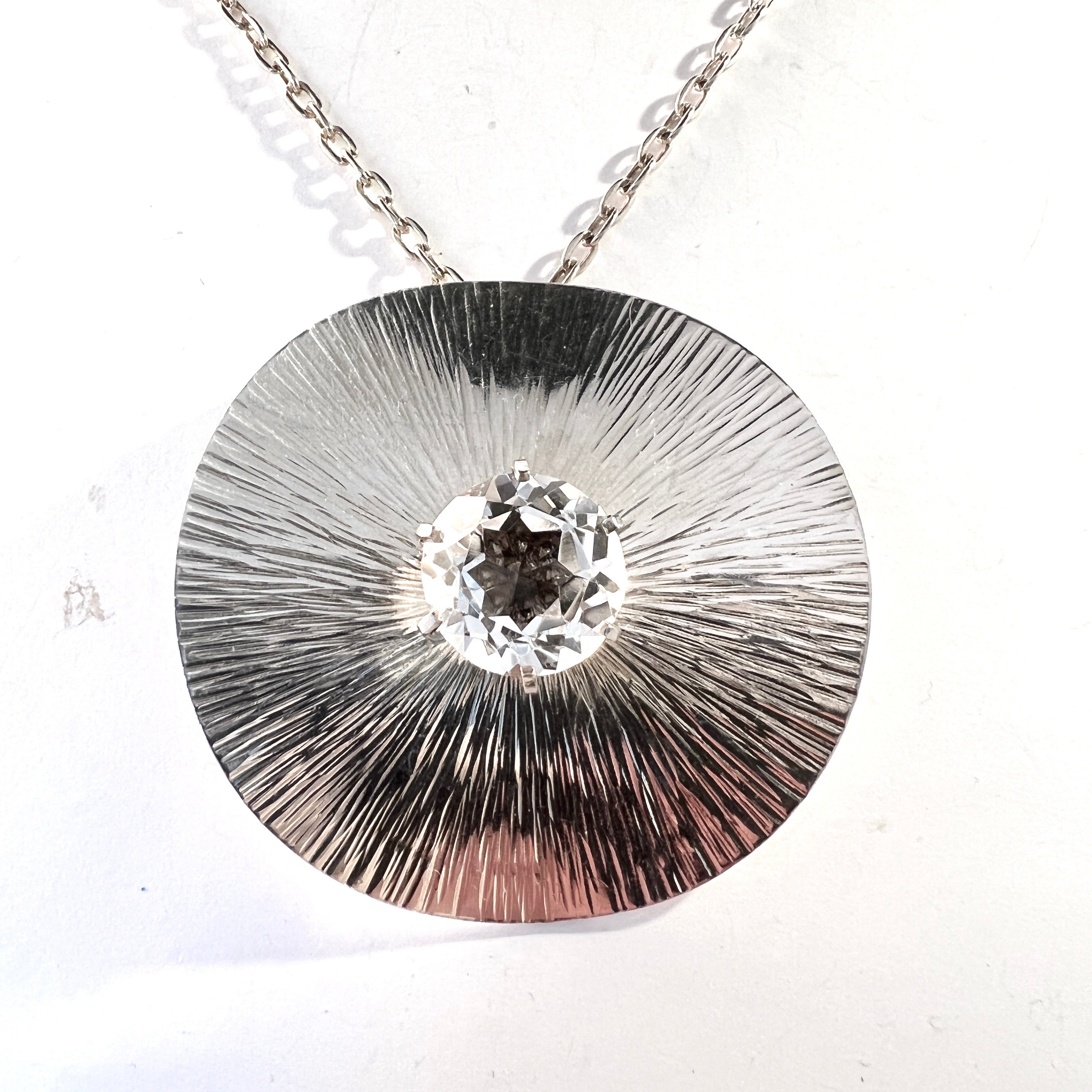 Atelje Stigbert for W Jonsson, Sweden year 1971 Large Sterling Silver Rock Crystal Necklace.