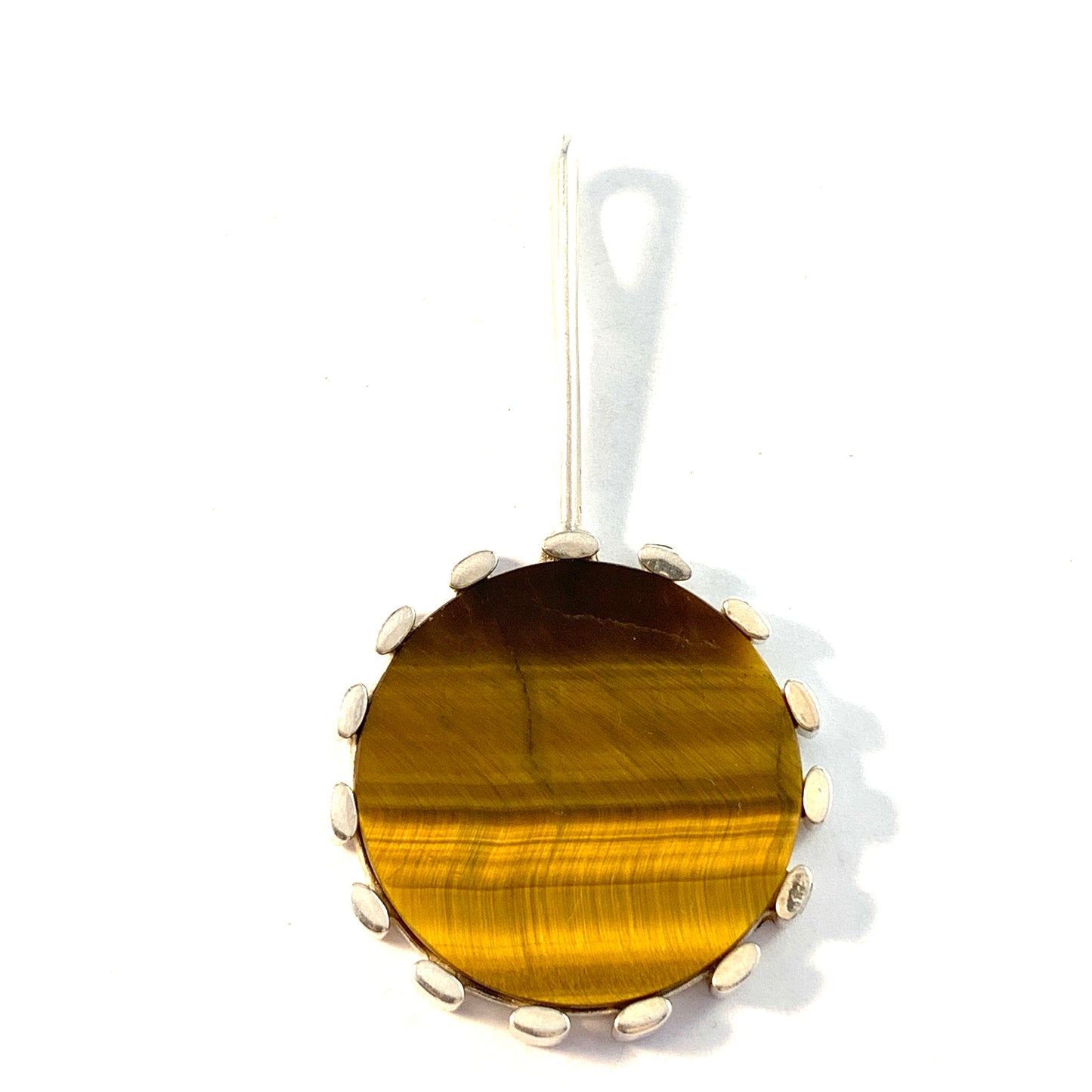 K E Palmberg for Alton, Sweden 1975. Large Sterling Silver Tiger Eye Pendant. Signed.