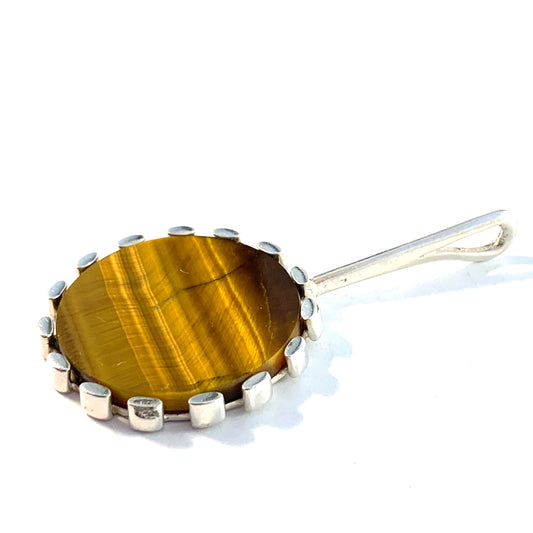 K E Palmberg for Alton, Sweden 1975. Large Sterling Silver Tiger Eye Pendant. Signed.