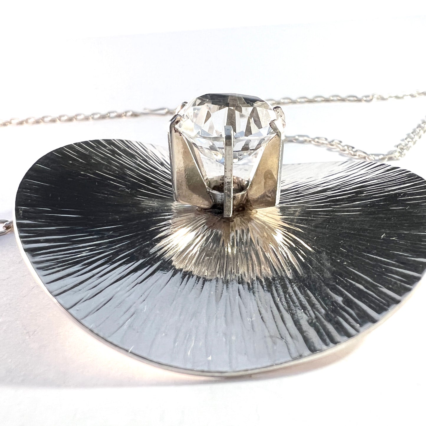 Atelje Stigbert for W Jonsson, Sweden year 1971 Large Sterling Silver Rock Crystal Necklace.