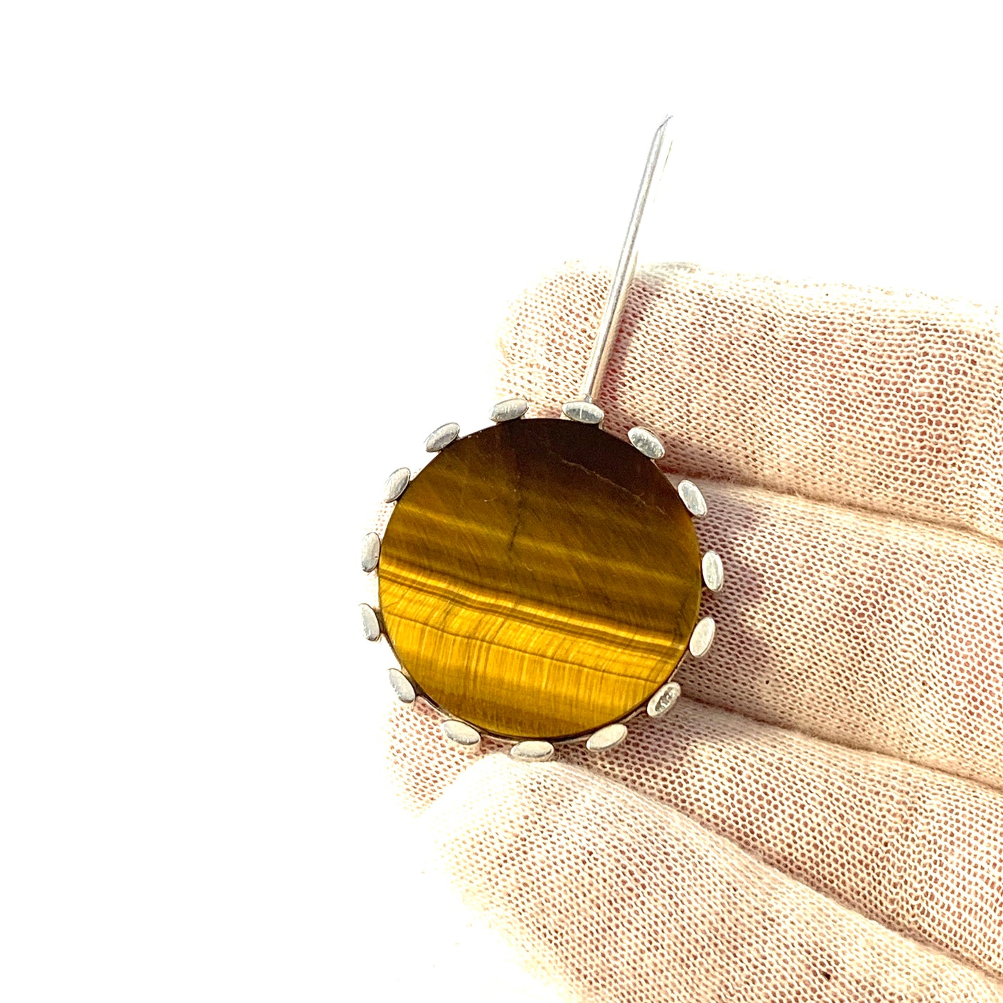 K E Palmberg for Alton, Sweden 1975. Large Sterling Silver Tiger Eye Pendant. Signed.