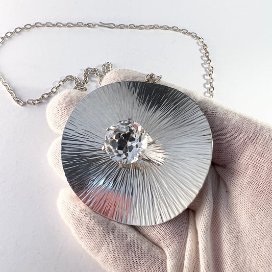 Atelje Stigbert for W Jonsson, Sweden year 1971 Large Sterling Silver Rock Crystal Necklace.