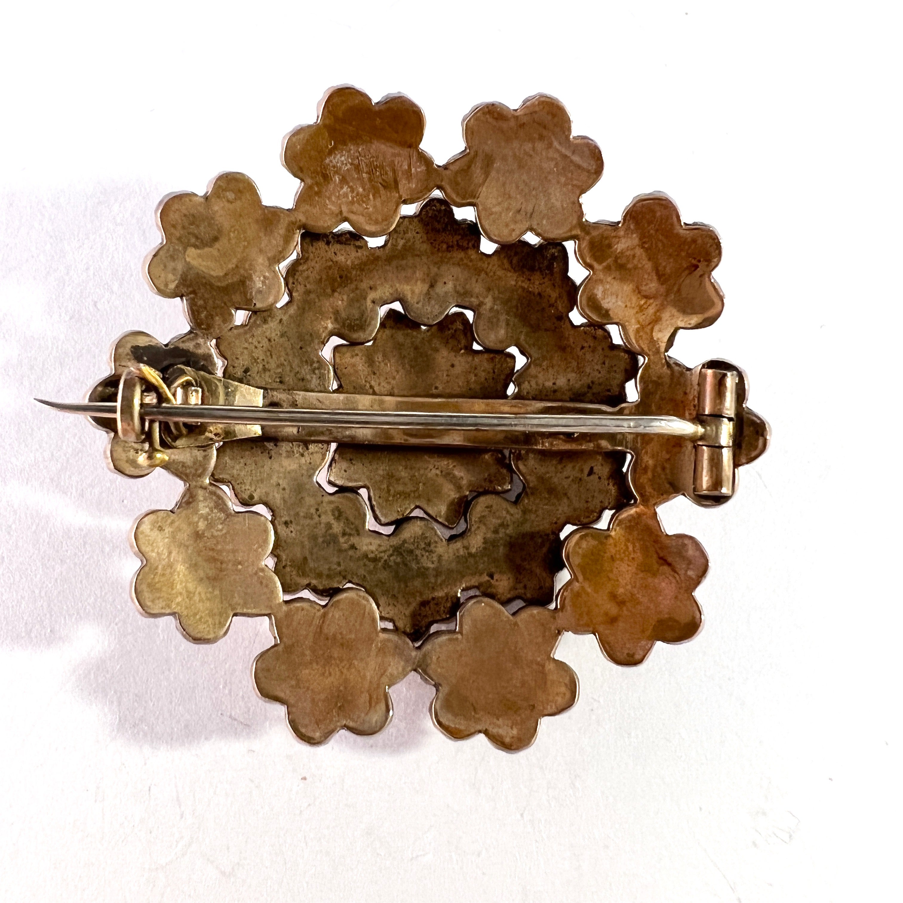 Antique c year 1900. Bohemian Garnet Cluster Gilt Metal Brooch.