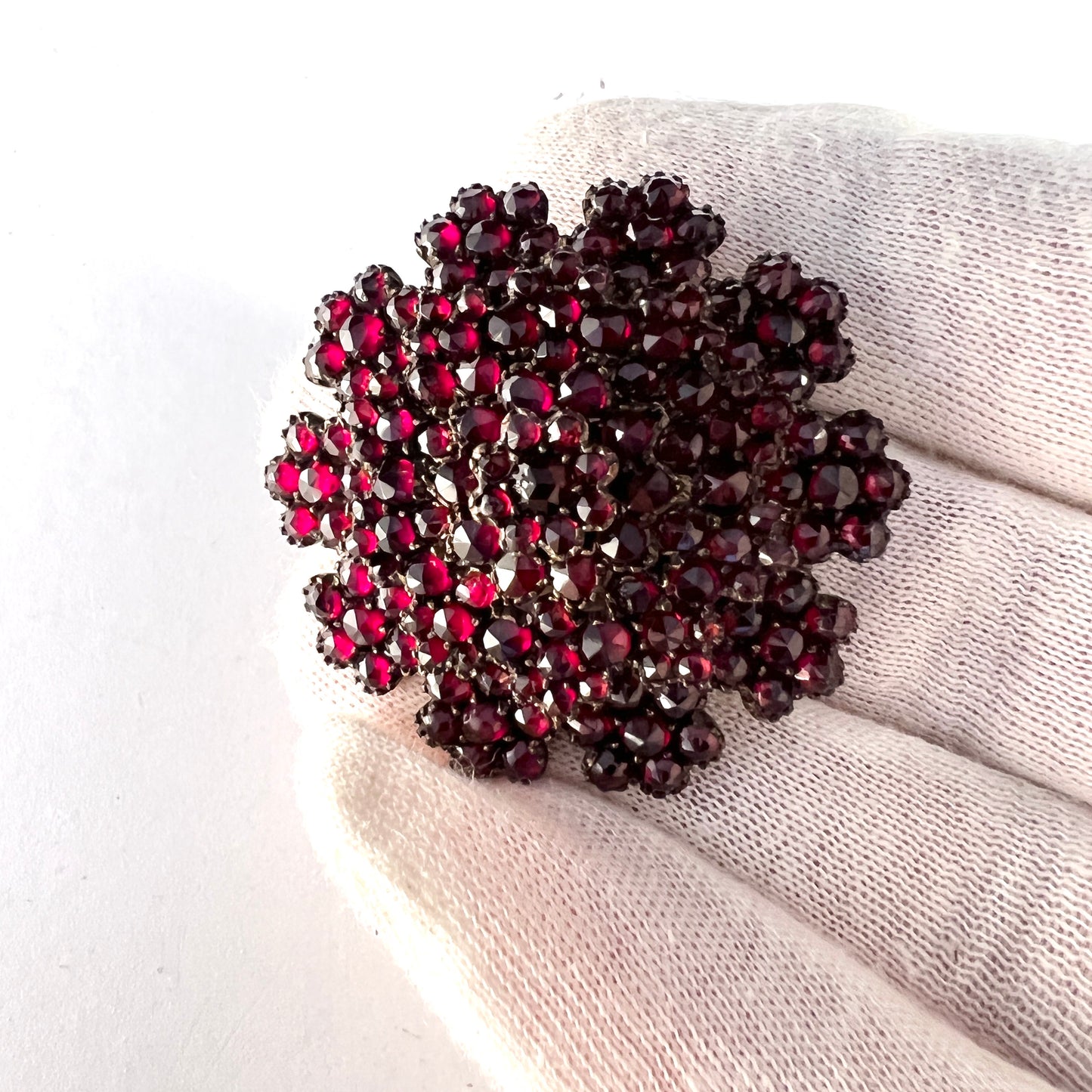 Antique c year 1900. Bohemian Garnet Cluster Gilt Metal Brooch.