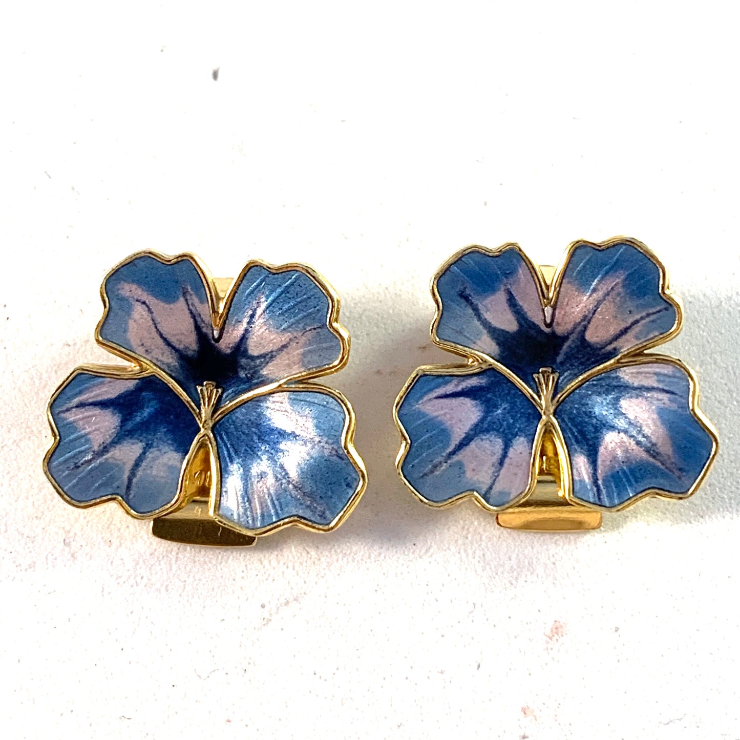 David-Andersen, Norway Vintage Sterling Silver Enamel Pansy Clip-on Earrings