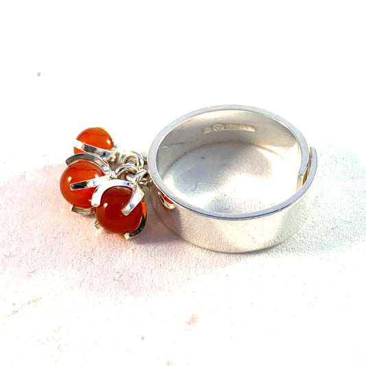 Elis Kauppi,  Kupittaan Kulta Finland 1971 Sterling Silver Kinetic Carnelian Ring.