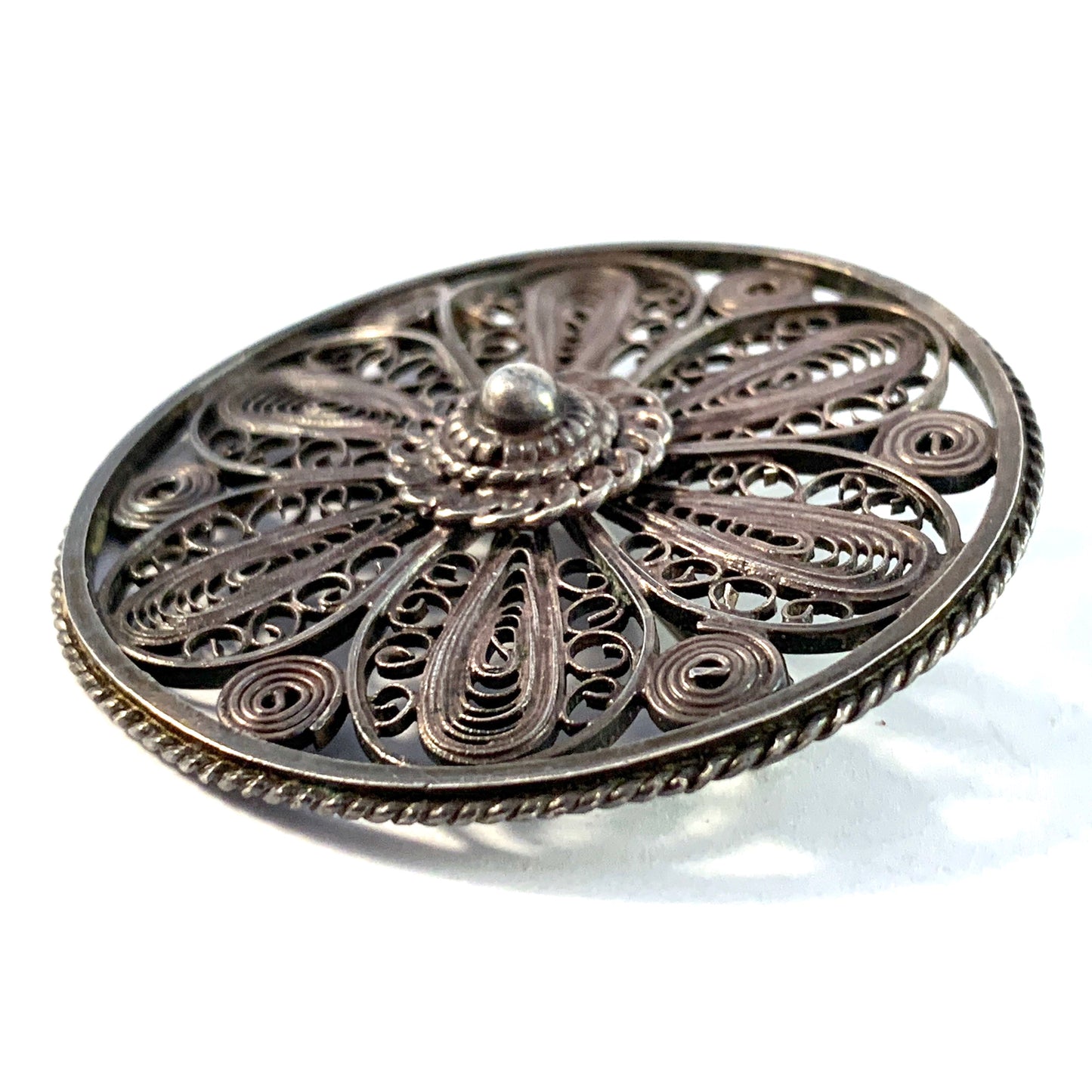 Folmere, Denmark 1950-60s Sterling Silver Filigree Brooch