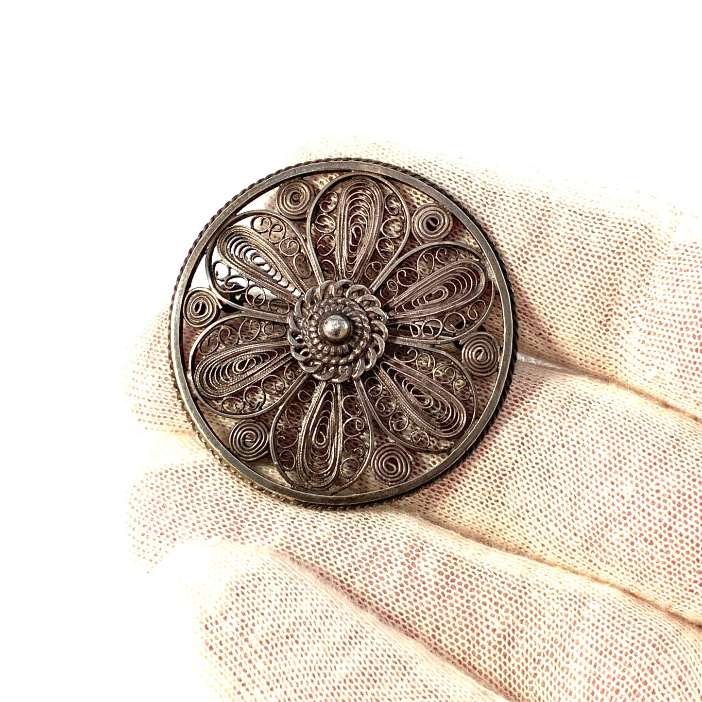 Folmere, Denmark 1950-60s Sterling Silver Filigree Brooch