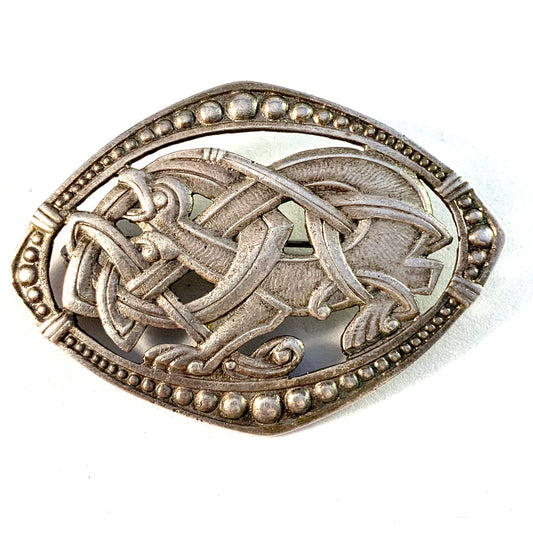 S.I. for Aksel Holmsen, Norway Antique early 1900s Solid 830 Silver Dragestil Brooch.