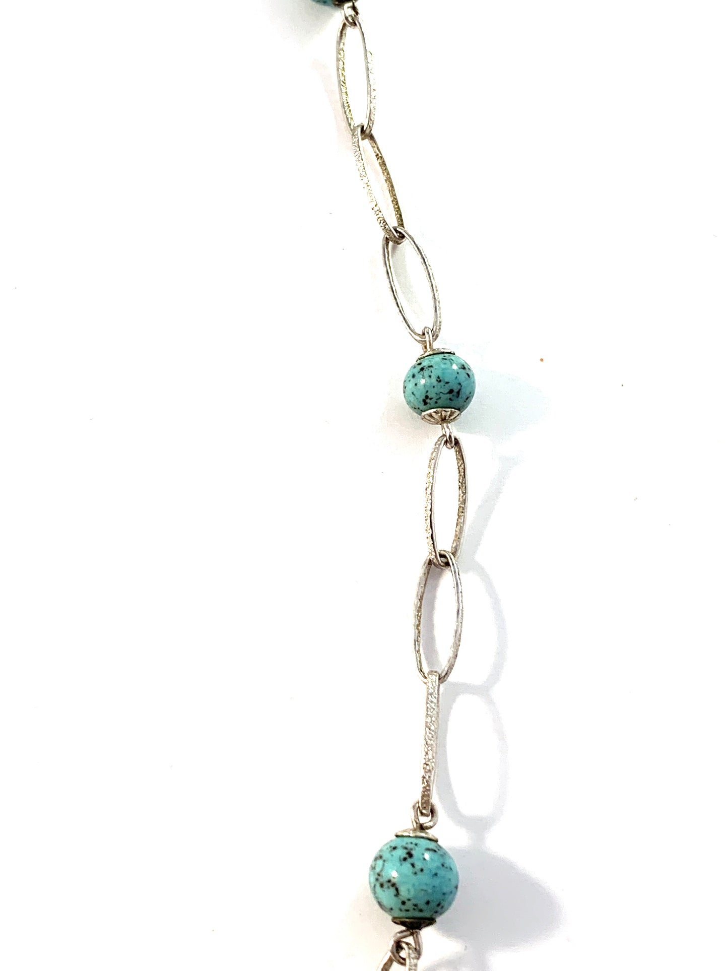 Vintage 1960s Solid 835 Silver Turquoise Long Necklace