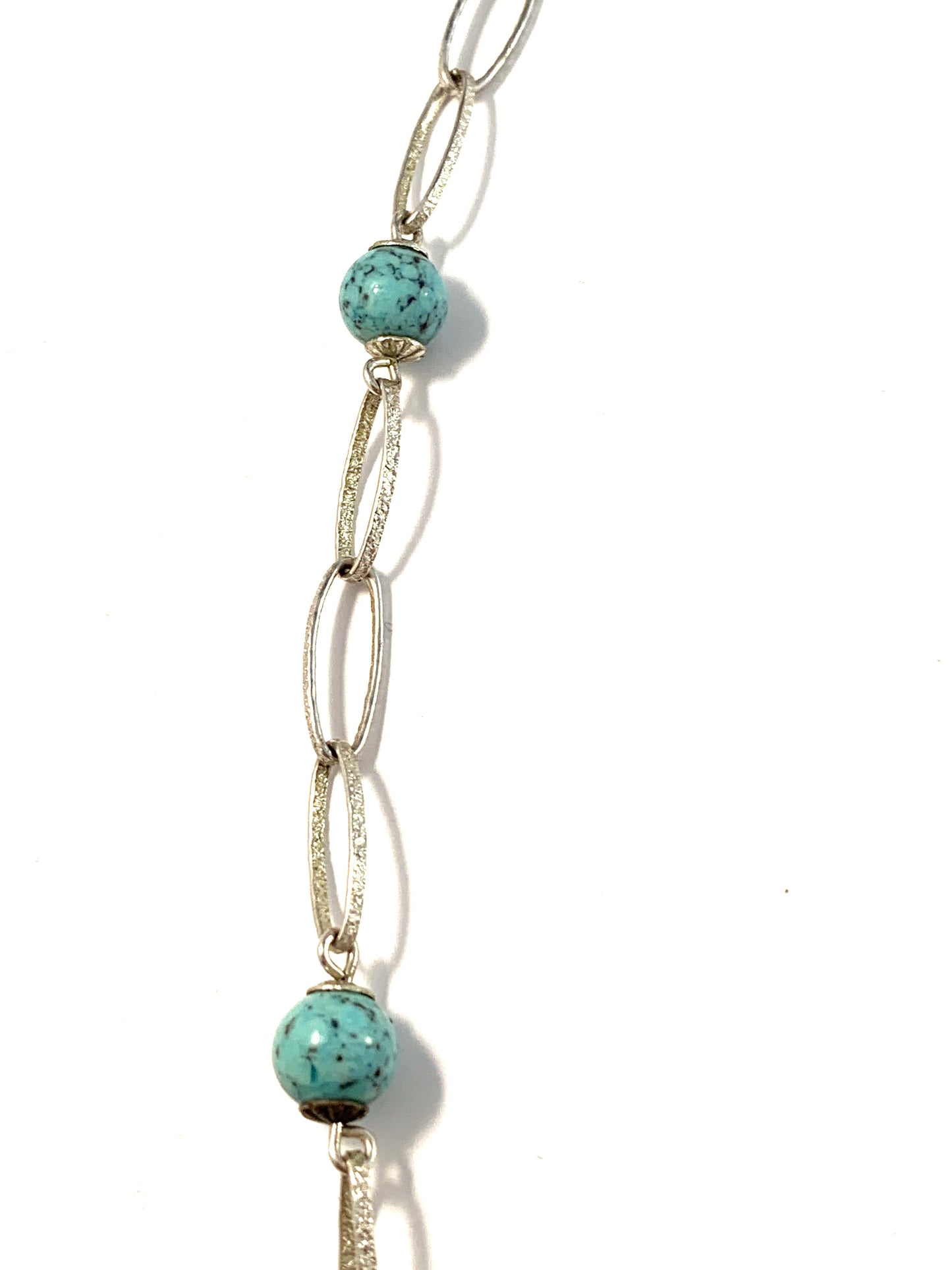 Vintage 1960s Solid 835 Silver Turquoise Long Necklace