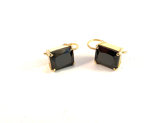 Vintage Mid Century 18k Gold Onyx Earrings. Boxed. 7.2gram