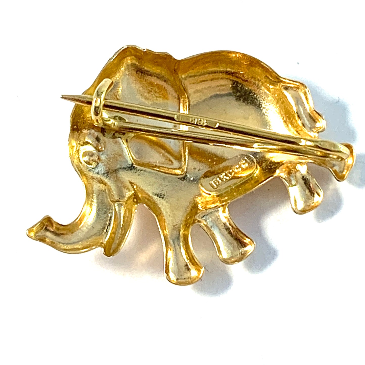 Vintage 18k Gold Elephant Brooch Pin.