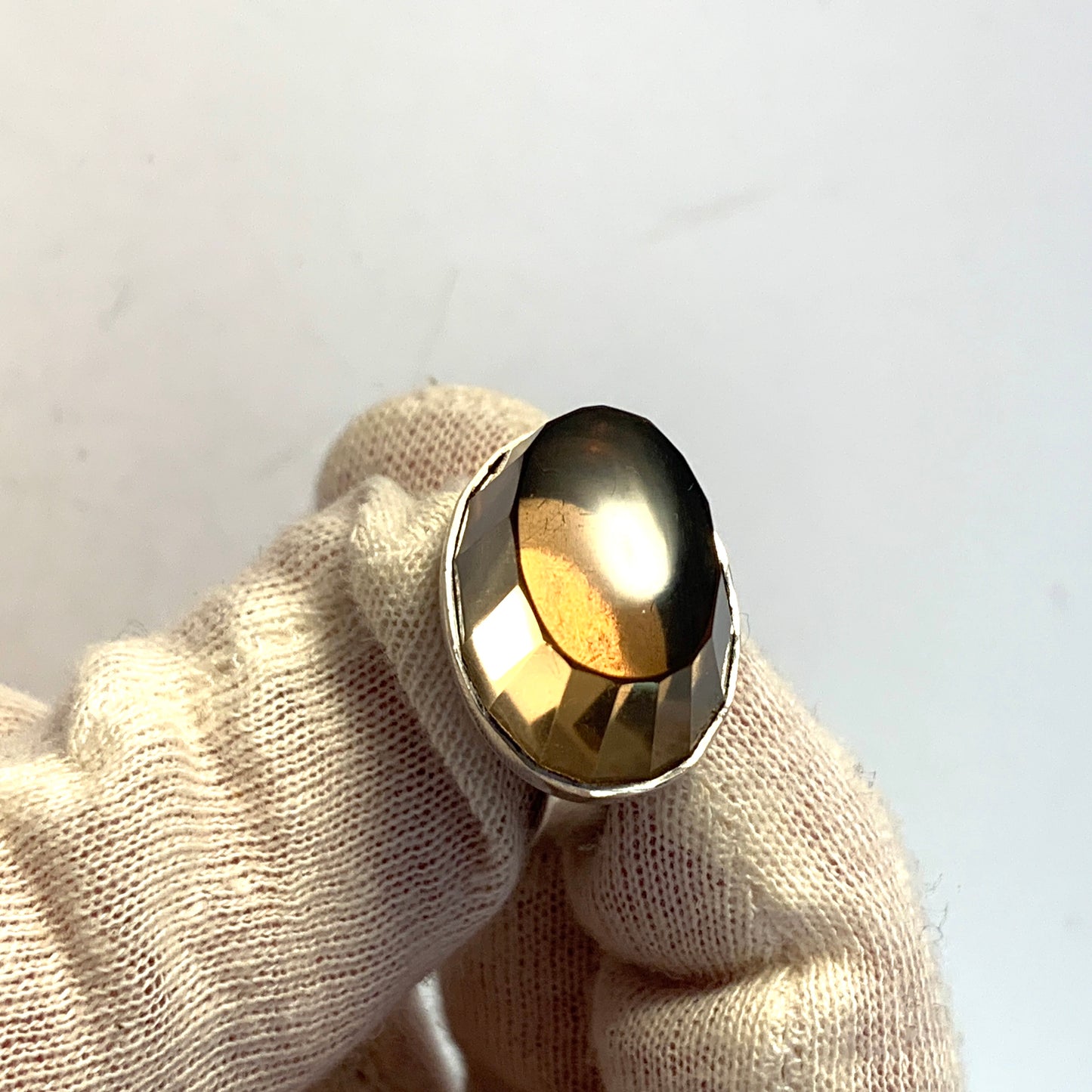 Alton, Sweden 1968. Bold Sterling Silver Smoky Quartz Ring.