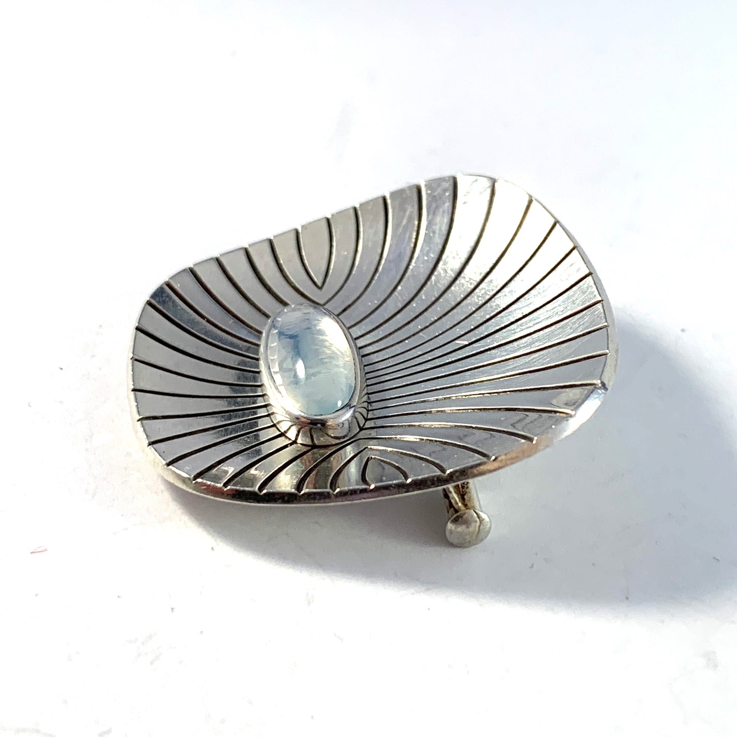 Denmark 1950s Sterling Silver Moonstone Brooch.