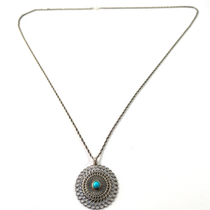 Vintage 1930-40s. Solid 800 Silver Turquoise Long Chain Necklace. Prob Italy.