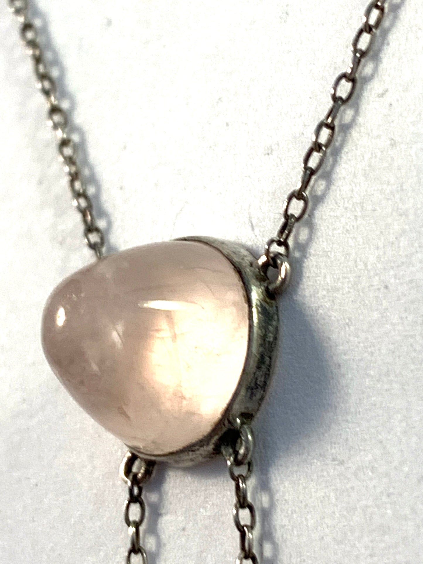 Sweden early 1900s Edwardian Solid Silver Rose Quartz Negligee Necklace.