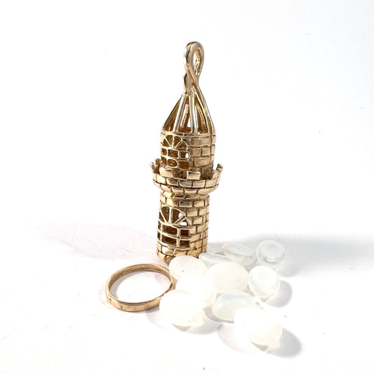 Vintage 14k Gold Opalite Lighthouse Novelty Pendant. Chunky 14.3gram. Possibly Greece.