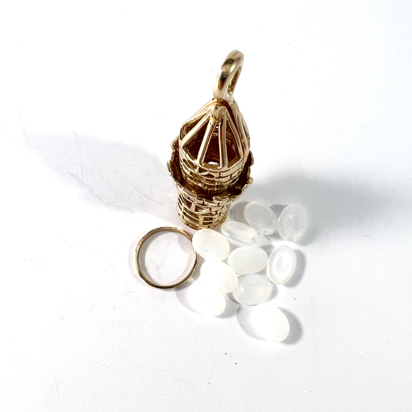 Vintage 14k Gold Opalite Lighthouse Novelty Pendant. Chunky 14.3gram. Possibly Greece.