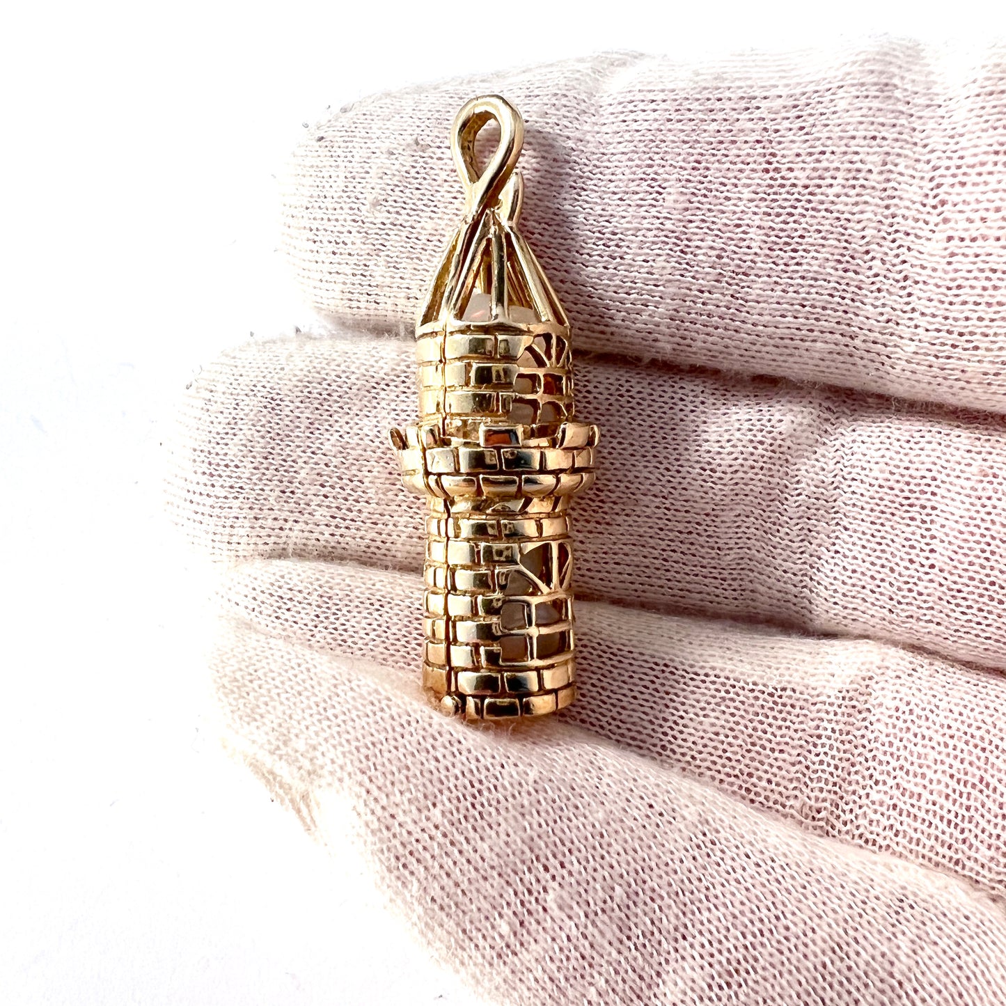 Vintage 14k Gold Opalite Lighthouse Novelty Pendant. Chunky 14.3gram. Possibly Greece.