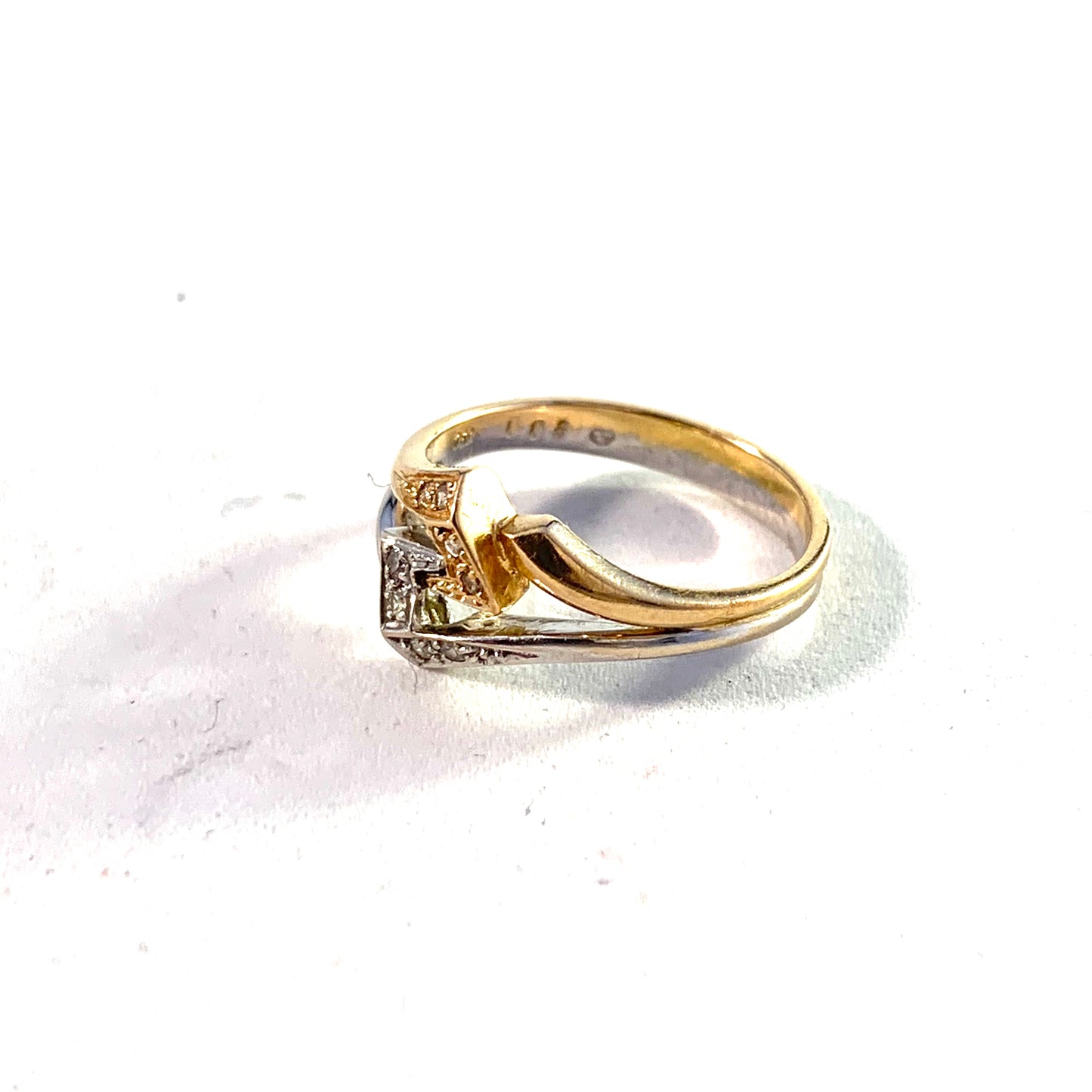 Sweden 1980s Vintage 18k White and Yellow Gold Diamond Ring.