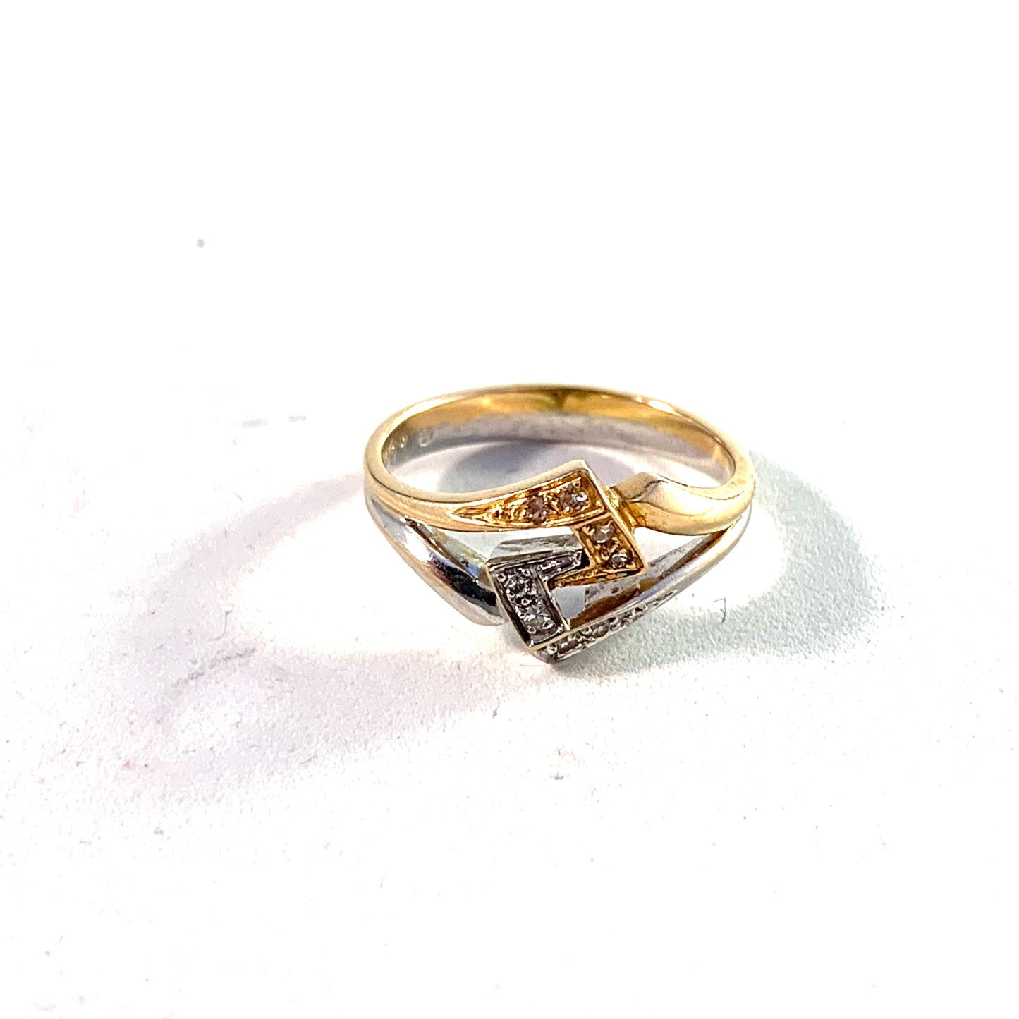 Sweden 1980s Vintage 18k White and Yellow Gold Diamond Ring.