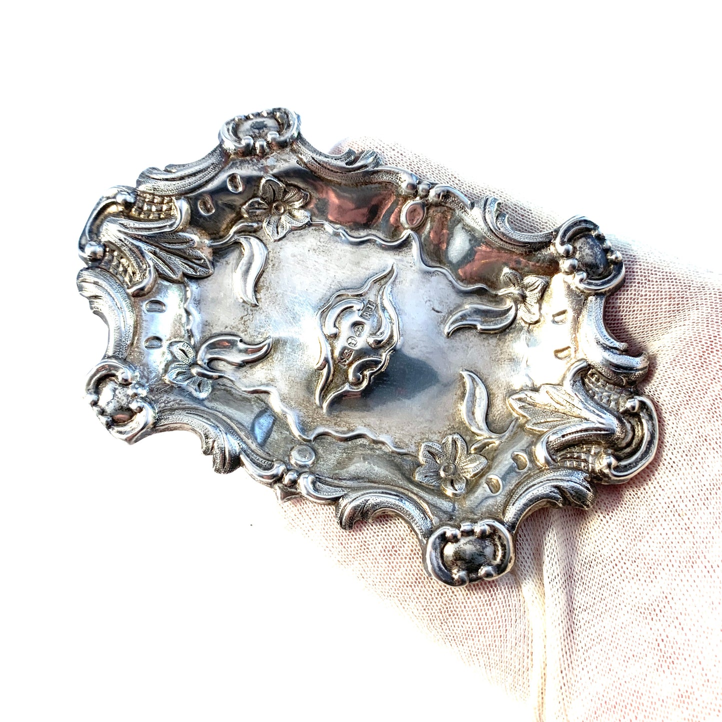 Adolf Lilja, Sweden year 1848. Early Victorian Sterling Silver Trinket Needle Jewelry Tray